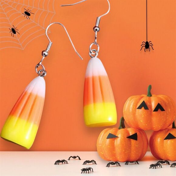 NWT Nostalgic White Orange Yellow Candy Corn Fall Dangle Earrings  - Picture 6 of 6